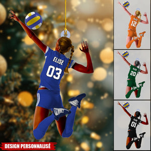Ornement de Noël Personnalisé – Joueuse de Volley-Ball avec Nom et Numéro