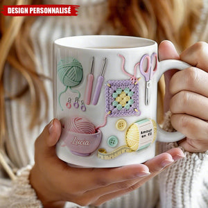 Mug Personnalisé "Amour en Fil" - Le cadeau parfait pour les amateurs de tricot