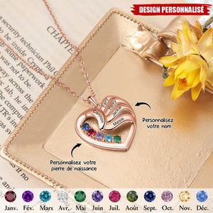 Collier Cœur Personnalisé avec Pierres de Naissance – Cadeau Unique pour Famille et Amis