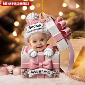 Ornement Acrylique Personnalisé – Mon Premier Noël Bébé dans un Cadeau avec Prénom
