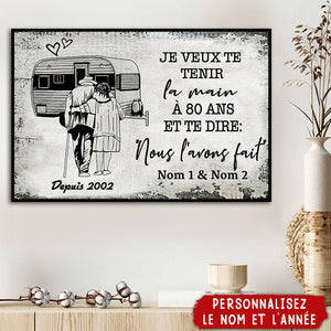 Affiche Couple Personnalisée – “Je veux te tenir la main à 80 ans” – Style Vintage Camping-Car