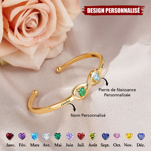 Bracelet Personnalisé avec Noms et Pierres de Naissance en Forme de Cœur - Cadeau Émotionnel et Élégant