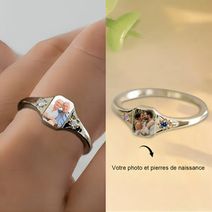 Bague personnalisée avec pierres de naissance et votre photo – Un symbole d'amour éternel