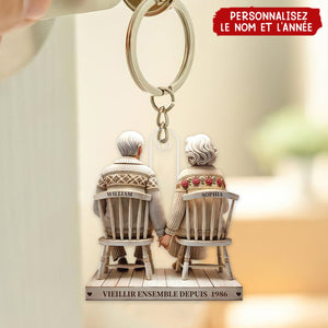 Porte-clés personnalisée "Vieillir ensemble" - Cadeau sentimental pour couple