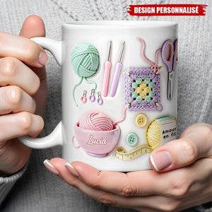 Mug Personnalisé "Amour en Fil" - Le cadeau parfait pour les amateurs de tricot