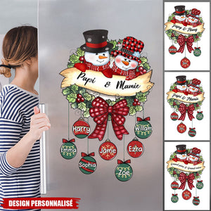 Autocollant Personnalisé de Noël – Famille Bonhommes de Neige avec Prénoms