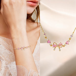 Bracelet Élégant Nœud Papillon avec Cristaux Roses – Cadeau Raffiné pour Femme