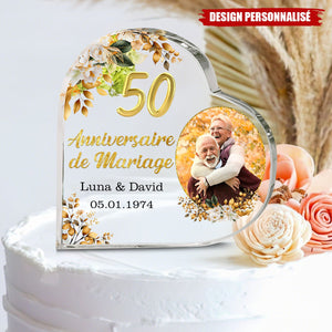 Plaque Photo Cœur Personnalisée — Cadeau d’Anniversaire de Mariage Pour le Couple