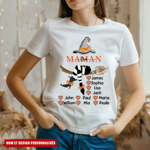 T-shirt Halloween sorcière personnalisé pour Mamie/Maman avec prénoms des petits-enfants/enfants