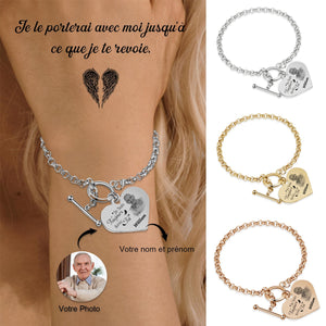 Bracelet avec Cœur Breloque personnalisé en acier inoxydable avec photo et prénom Cadeau commémoratif
