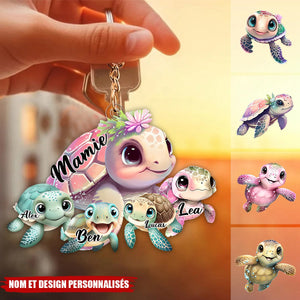 Porte-Clés Tortue Personnalisé – “Mamie & Ses Petites Tortues” avec Prénoms