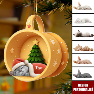 Ornement Acrylique Personnalisé - Chats Endormis Dans Une Tasse Douillette