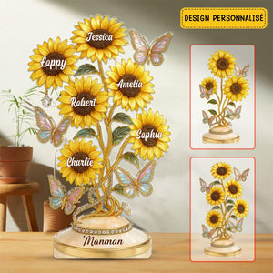 Cadeau Personnalisé pour Mamie - Sculpture de Tournesols avec Noms des Petits-Enfants