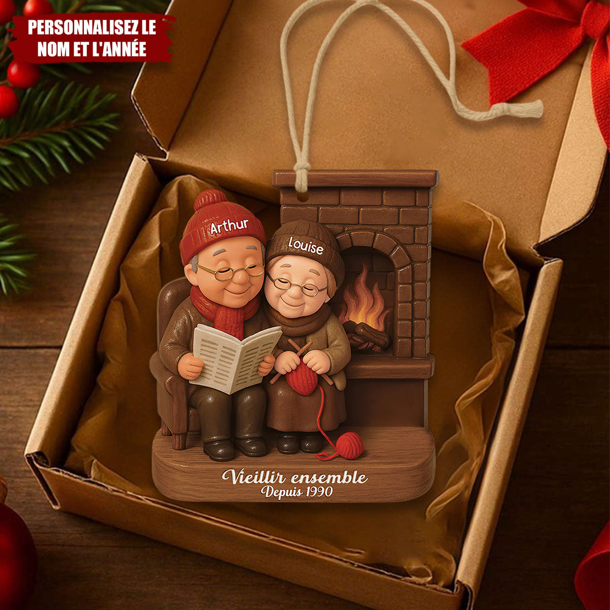 Ornement Personnalisé “Vieillir Ensemble”– Personnalisez les Noms et l’Année
