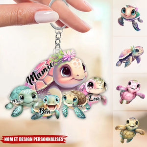 Porte-Clés Tortue Personnalisé – “Mamie & Ses Petites Tortues” avec Prénoms