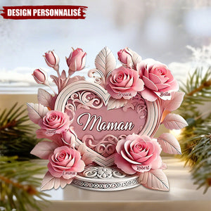 Plaque cœur à la rose personnalisée – Un cadeau unique pour maman
