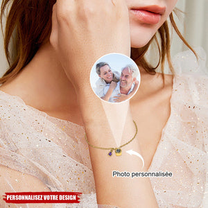 Bracelet Photo Personnalisé avec Pierre de Naissance – Cadeau Sentimental pour Couple