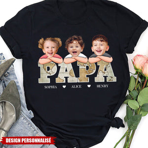 T-shirt personnalisé “PAPA” avec photo des enfants – Cadeau parfait pour la fête des pères