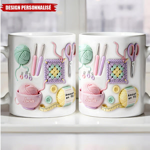 Mug Personnalisé "Amour en Fil" - Le cadeau parfait pour les amateurs de tricot