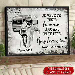 Affiche Couple Personnalisée – “Je veux te tenir la main à 80 ans” – Style Vintage Camping-Car