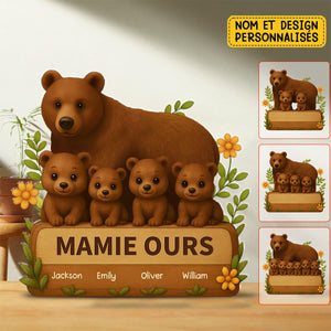 Panneau Décoratif Personnalisé Famille d’Ours – Cadeau Mignon pour Mamie