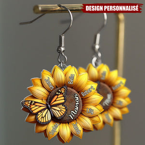 Boucles d’oreilles personnalisées Tournesol – Cadeau Unique pour Maman