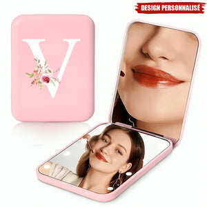 Miroir de Poche Personnalisé avec Initiale Florale – Cadeau Élégant et Pratique