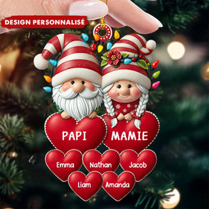 Ornement de Noël Personnalisé Lutins avec Cœurs – Prénoms et Surnoms au Choix