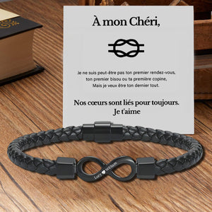 À Mon Homme, Bracelet En Cuir Infini à Double Nom Personnalisé