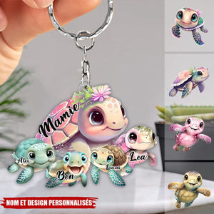Porte-Clés Tortue Personnalisé – “Mamie & Ses Petites Tortues” avec Prénoms