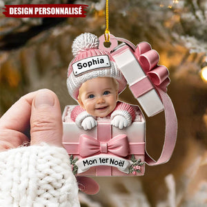 Ornement Acrylique Personnalisé – Mon Premier Noël Bébé dans un Cadeau avec Prénom