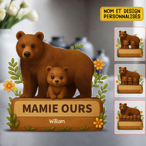 Panneau Décoratif Personnalisé Famille d’Ours – Cadeau Mignon pour Mamie