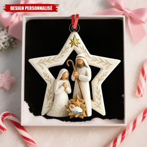Décoration de Noël Crèche Personnalisée en Forme d’Étoile – Sainte Famille