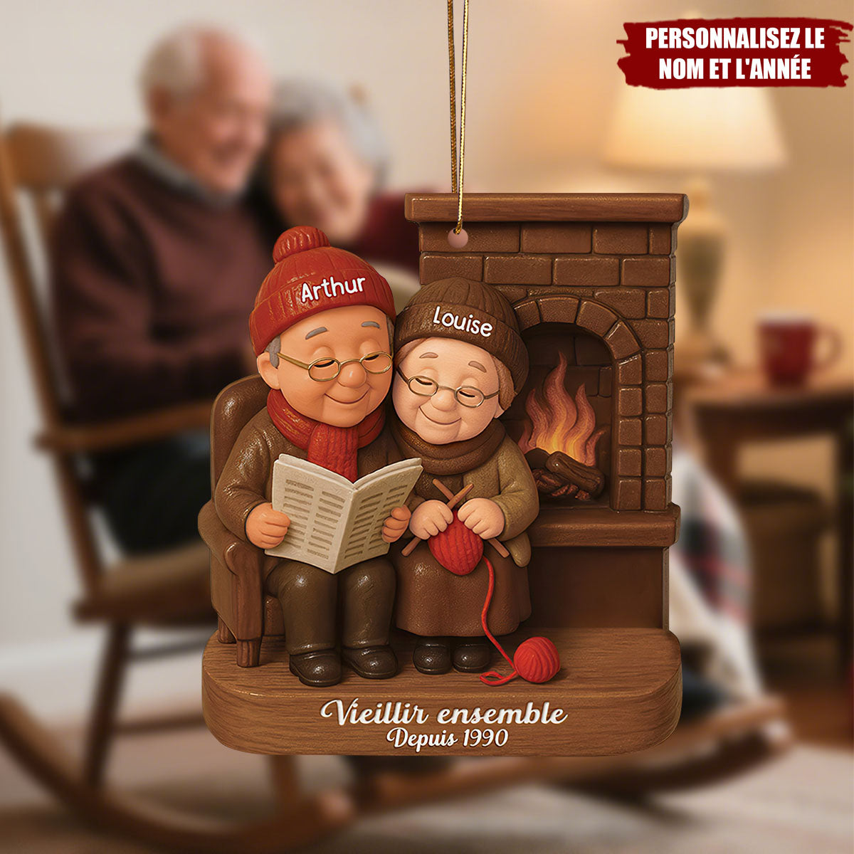 Ornement Personnalisé “Vieillir Ensemble”– Personnalisez les Noms et l’Année