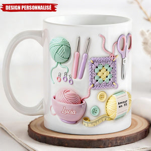 Mug Personnalisé "Amour en Fil" - Le cadeau parfait pour les amateurs de tricot