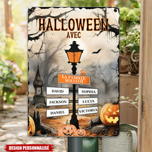 Panneau Métallique Personnalisé Halloween- Décoration Familiale Unique avec Noms
