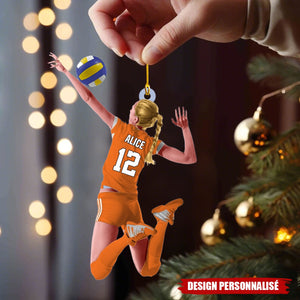 Ornement de Noël Personnalisé – Joueuse de Volley-Ball avec Nom et Numéro