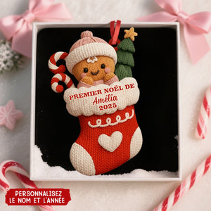 Décoration Personnalisée en Forme de Chaussette – Premier Noël de Bébé