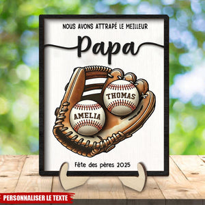 Tableau personnalisé Fête des Pères – "Nous avons attrapé le meilleur Papa" avec prénoms sur balles de baseball