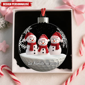 Ornement de Noël Personnalisée – Famille de Bonhommes de Neige avec Prénoms