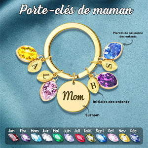 Porte-clés personnalisé pour maman avec pierres de naissance et initiales