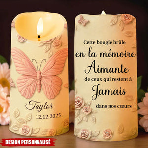 Bougie LED Personnalisée aux Papillons et Roses - Cadeau en Mémoire