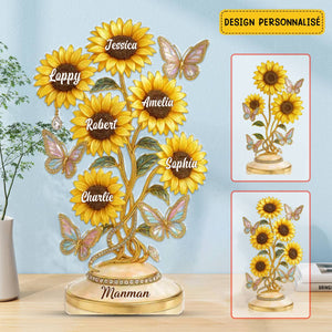 Cadeau Personnalisé pour Mamie - Sculpture de Tournesols avec Noms des Petits-Enfants