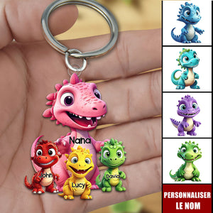 Porte-clés Dinosaures Personnalisé – Cadeau Original pour Mamie ou Maman avec Prénoms des Petits-Enfants