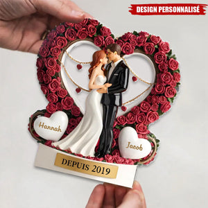 Plaque Acrylique Personnalisée – Couple Romantique avec Roses et Prénoms