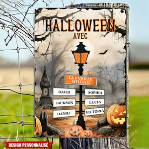 Panneau Métallique Personnalisé Halloween- Décoration Familiale Unique avec Noms