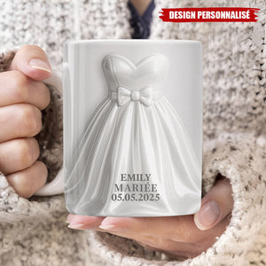 Mug de Mariage Personnalisé – Robe de Mariée et Costume Élégant avec Noms et Date