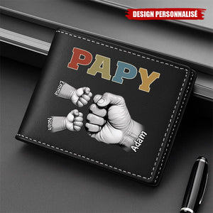Portefeuille Personnalisé en Cuir– Poings d’Amour Gravés avec les Prénoms des Enfants