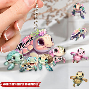 Porte-Clés Tortue Personnalisé – “Mamie & Ses Petites Tortues” avec Prénoms