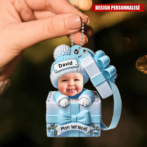 Ornement Acrylique Personnalisé – Mon Premier Noël Bébé dans un Cadeau avec Prénom